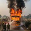 School Bus Destroyed in Fierce Fire in Pratapgarh; Driver Escapes Moments Before Vehicle Engulfed