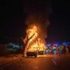Fiery Late-Night Crash in Rajasthan’s Kishangarh as Speeding Car Bursts Into Flames; Driver Escapes in Time