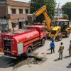 Fire Engine Sinks Into Drain Outside Unnao Police Station, Pulled Out With Municipal JCB