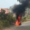 Narrow Escape for Biker in Mahoba as Moving Motorcycle Bursts into Flames