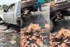 =Pickup Truck Carrying Illicit Liquor Crashes in Saran, Hundreds of Tetra Packs Spill Across Road; Smugglers Flee