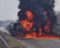 Van Carrying Cigarette Waste Catches Fire on Anakapalli National Highway, Major Mishap Averted