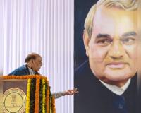 Rajnath Singh unveils portraits of Vajpayee, Madan Mohan Malaviya at Delhi Assembly