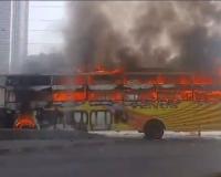 Narrow Escape for Commuters as Private Bus Engulfs in Flames in Malad East