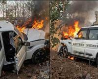 Madhya Pradesh MLA Yogendra Singh Baba Narrowly Escapes Death as SUV Crashes into Wall and Catches Fire in Seoni