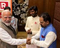 Prime Minister Narendra Modi Meets Panchayat Stars Chandan Roy and Faisal Malik in Brief Interaction