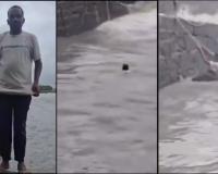 Gateway of India Sea Stunt Video Goes Viral as Man Battles Rough Monsoon Waves After Diving Into Arabian Sea
