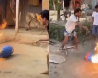 Man Extinguishes Burning LPG Cylinder Using Pole and Bucket in Viral Video