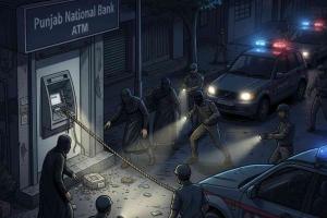 ATM Theft Bid Foiled in Moradabad; Five Suspects Arrested After Dramatic Attempt to Uproot PNB Machine