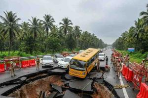 Highway Collapse in Kerala Traps School Bus and Several Vehicles, Sparks Major Rescue Effort