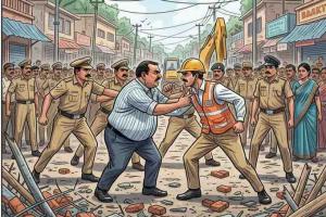 Clash Erupts During Encroachment Drive in Herbertpur as Municipal Chairperson’s Husband Confronts NH Engineer