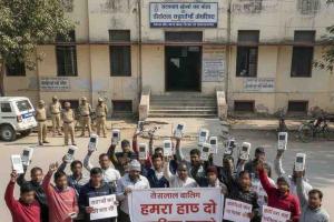Major Demonstration by Ration Dealers Outside District Supply Office in Farrukhabad