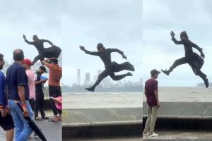Mumbai's Marine Drive Witnesses Superhero Spectacle as Man in Krrish Costume Performs Stunts