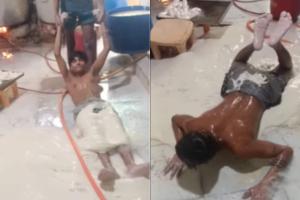 Shocking Video Shows Shirtless Workers Making Soya Chaap on Filthy Noida Floor
