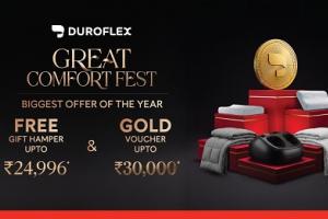 Duroflex Great Comfort Fest Offers Festive Hampers Worth ₹24,996, Gold Vouchers Up to ₹30,000